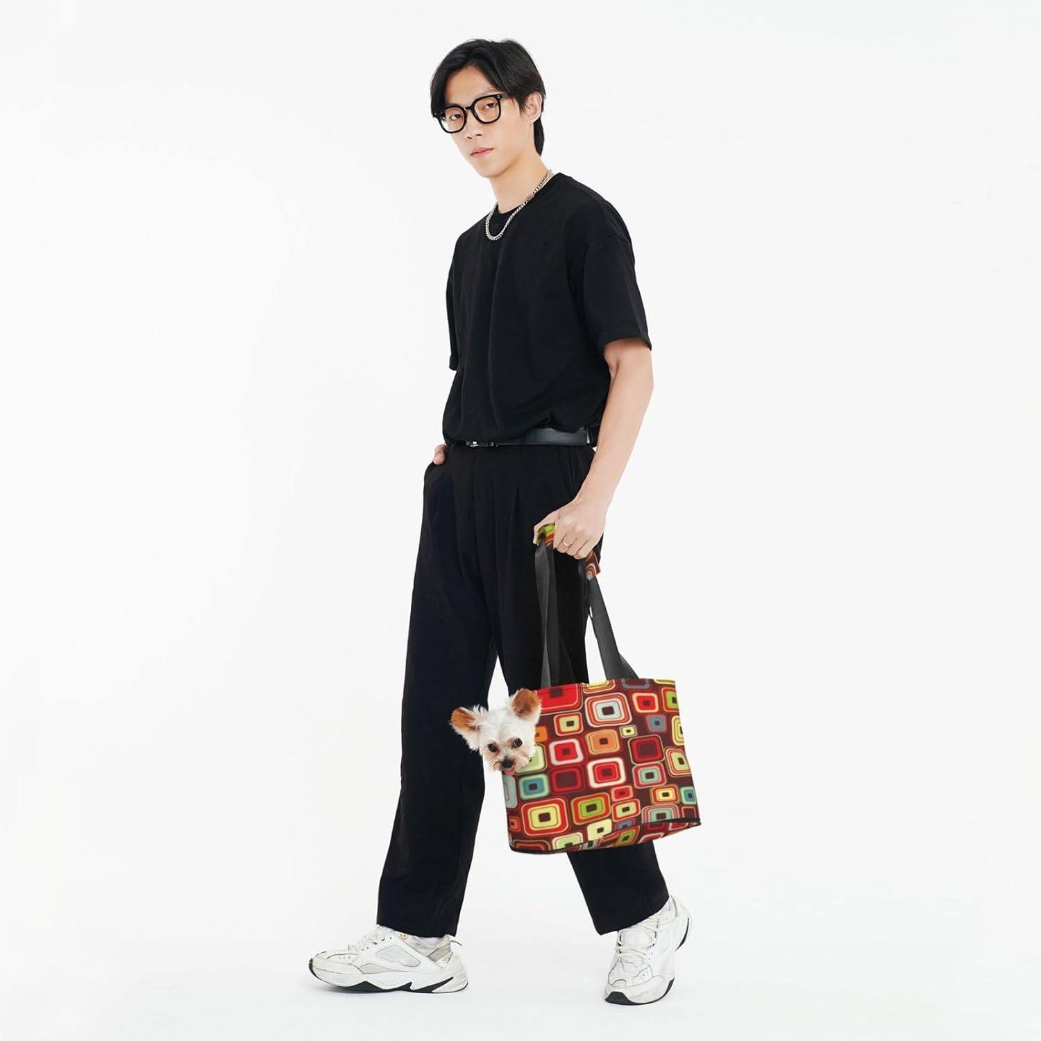 Vintage Mid Century Modern Lime Pattern Portable Pet Purse Carrier Sling, Hands-Free Travel Dog and Cat Carrier for Small Dogs and Cats