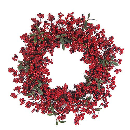 Christmas Red Berry Wreath, 22'' Front Door Wreath Artifcial Autumn Berries Wreath Decor