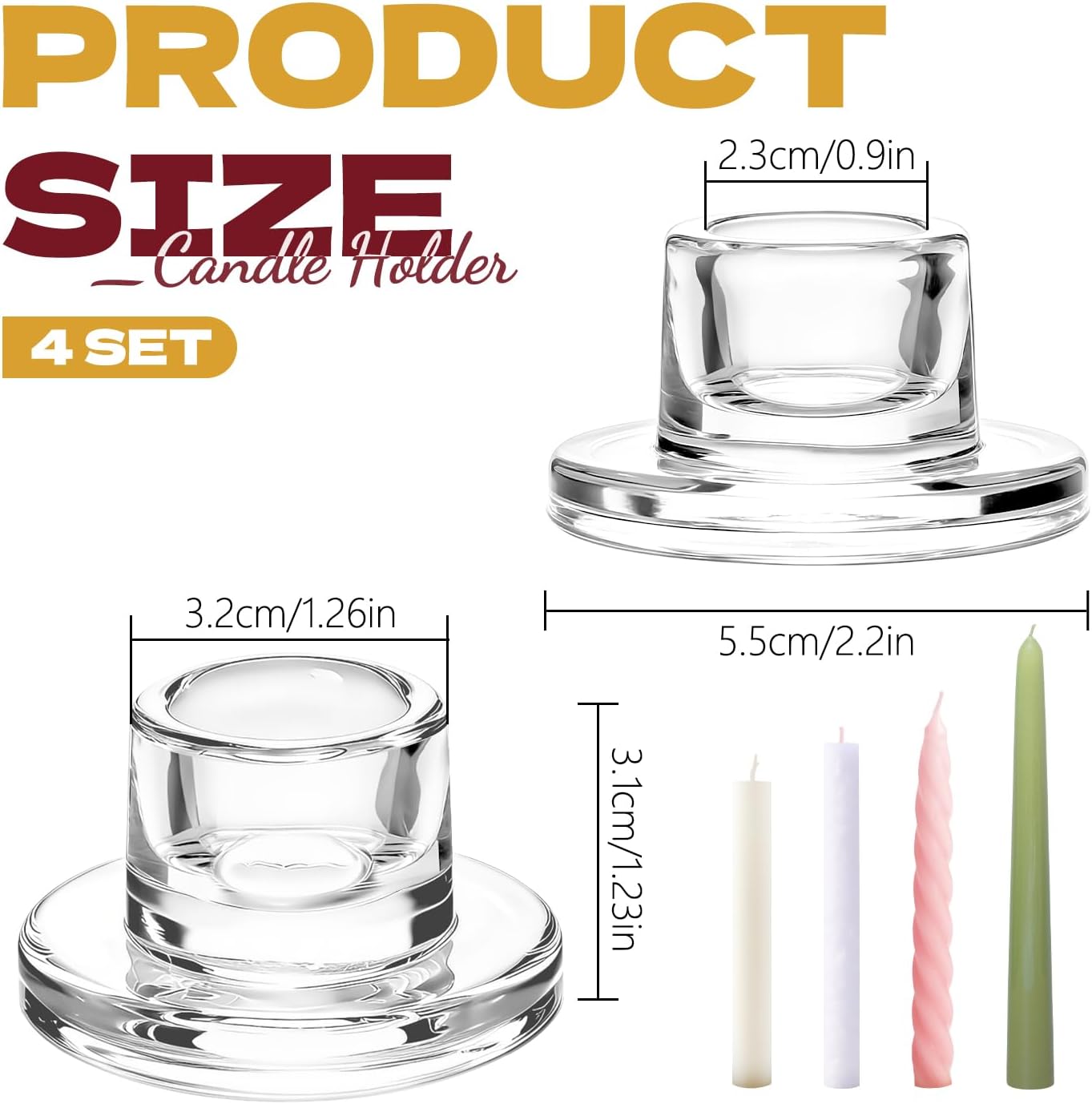 Glass Taper Candle Holder 4 Pcs Clear Short Tapered Candle Stick Holders