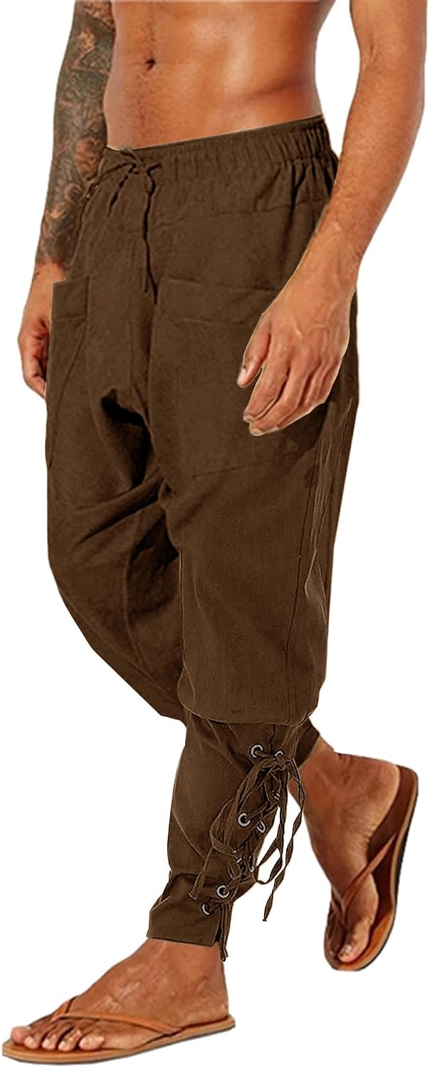 NHNKB hawaiani, pantaloni lunghi da uomo, lunghi, in lino, per il tempo