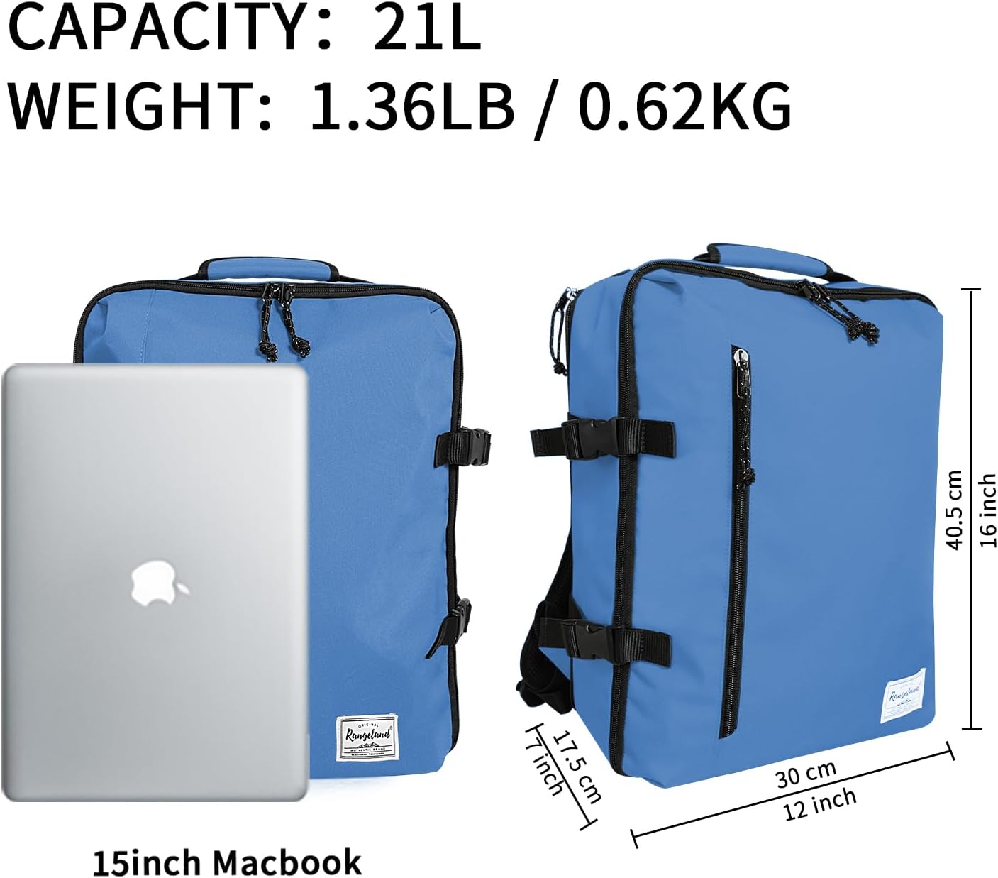 Small Carry-on Backpack Flight Approved Lightweight Casual Laptop Backpack MacBook Pro 16 Travel Gym Sport Daypack, Light Blue - Image 2