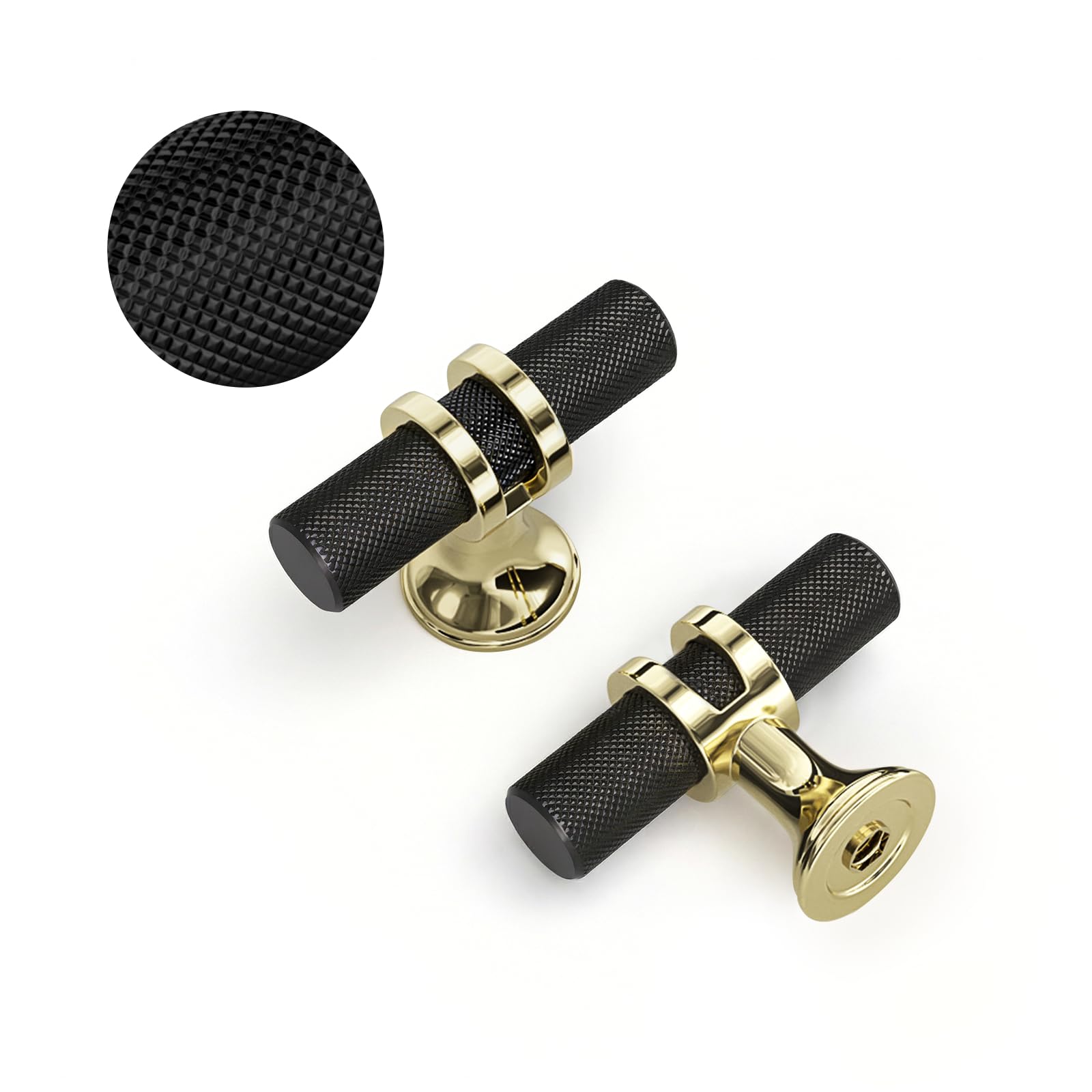 LONTAN 5 Pack Black Kitchen Cupboard Knobs Drawer Knobs, Knurled Grip, Aluminum Alloy Hardware for Furniture, Cabinet, Drawer, Wardrobe, Dresser