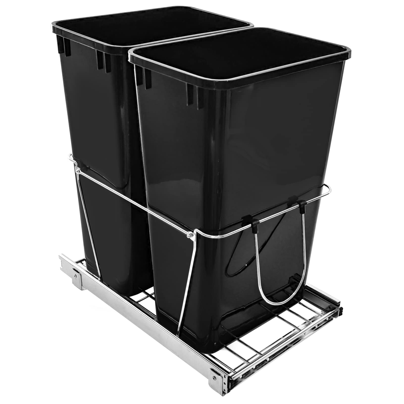 Atposh Pull Out Trash Can Under Cabinet, with Double 50 Quart Bin Sliding Roll-Out Rack (Trash Can Not Included), Black