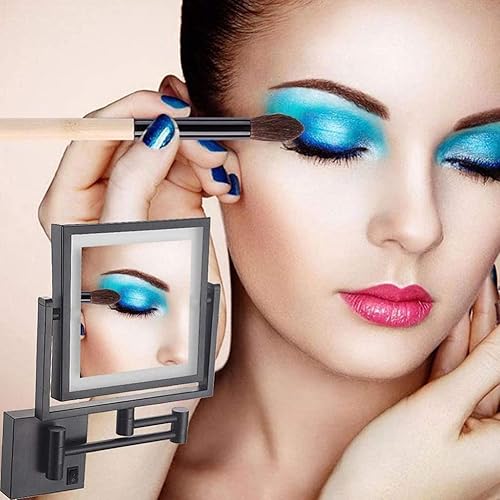 Miniatura 9 de ALWUDI - Espejos LED de tocador de maquillaje, espejo cuadrado de doble cara iluminado espejo cosmético montado en la pared, instalación oscura,