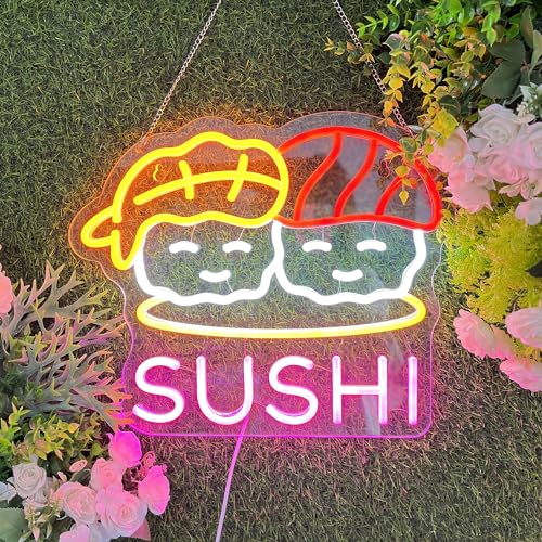 Image of Sushi Neon Sign for Wall Decor Led Neon Lights for Business Light Up Sign 15 inch x 12.6 inch USB Powered for Home Bar Kitchen Japanese Restaurant Supermarkets Decoration