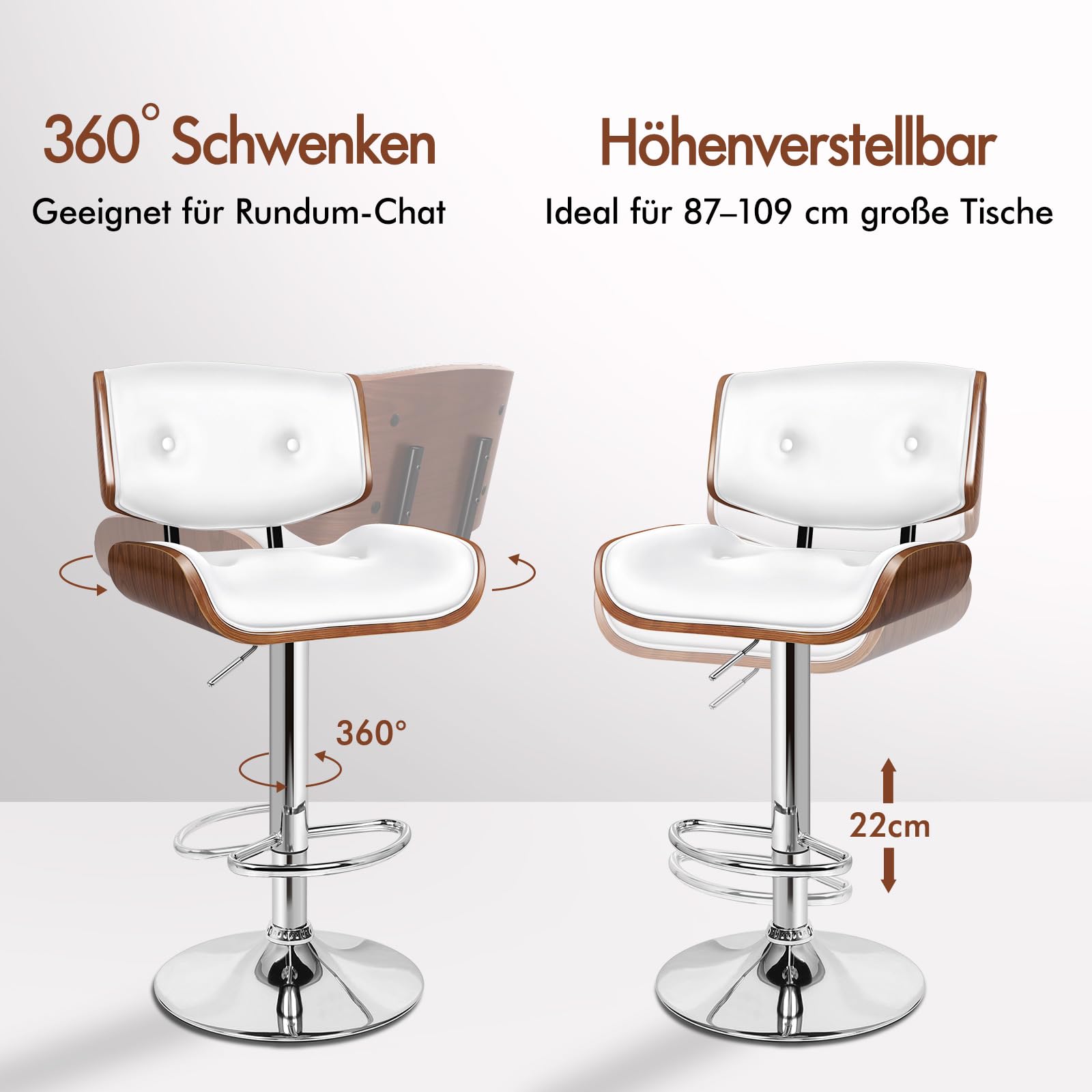 ALFORDSON Barhocker mit 67,5-89,5 cm Sitzhöhe, aus Holz, Drehbar, Weiß