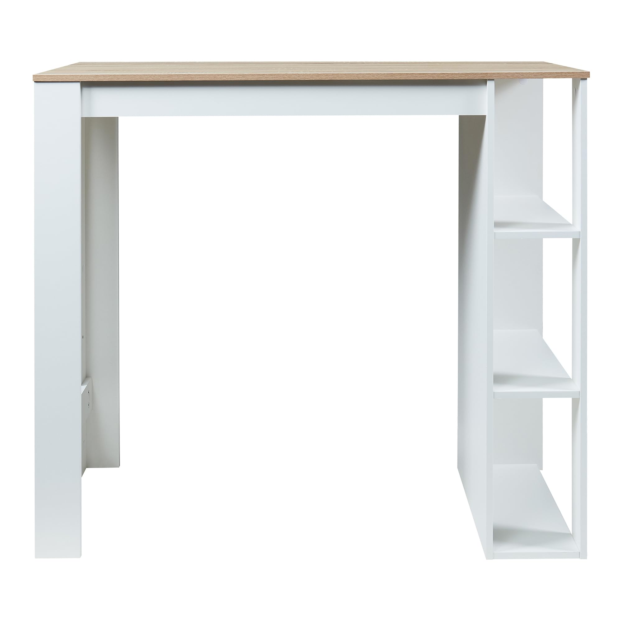 [en.casa] Mesa Alta Cocina Danderyd Mesa de Bar Moderna con 3 Estantes Laterales para Comedor Oficina en Casa Aglomerado 120 x 60 x 106 cm - Blanco/Efecto Roble