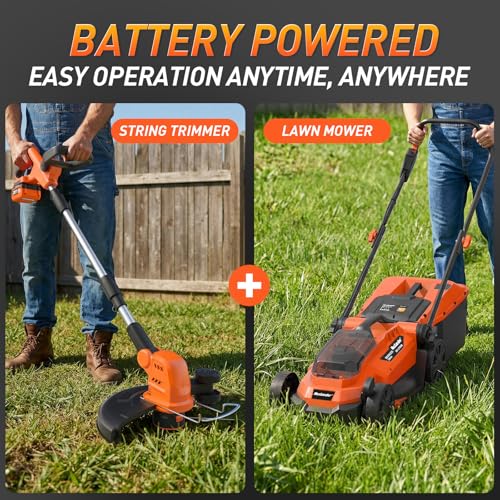 MAXLANDER 13 Inch Electric Lawn Mower and 12 Inch Cordless Weed Wacker, 20V String Trimmer with 2x4.0 Ah Battery and Charger, Grass Cutter with 8 Pcs Line, Grass Trimmer for Yard, Garden - Image 2