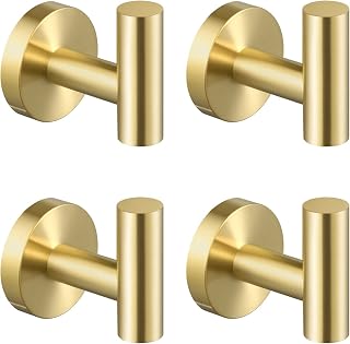 KES Towel Hook Stainless Steel Wall Mount Brushed Gold 2 Pack | Rust-proof SUS 304 steel, 1.35" bar, holds up to 11 lbs, includes screws & anchors, for bathroom, kitchen.