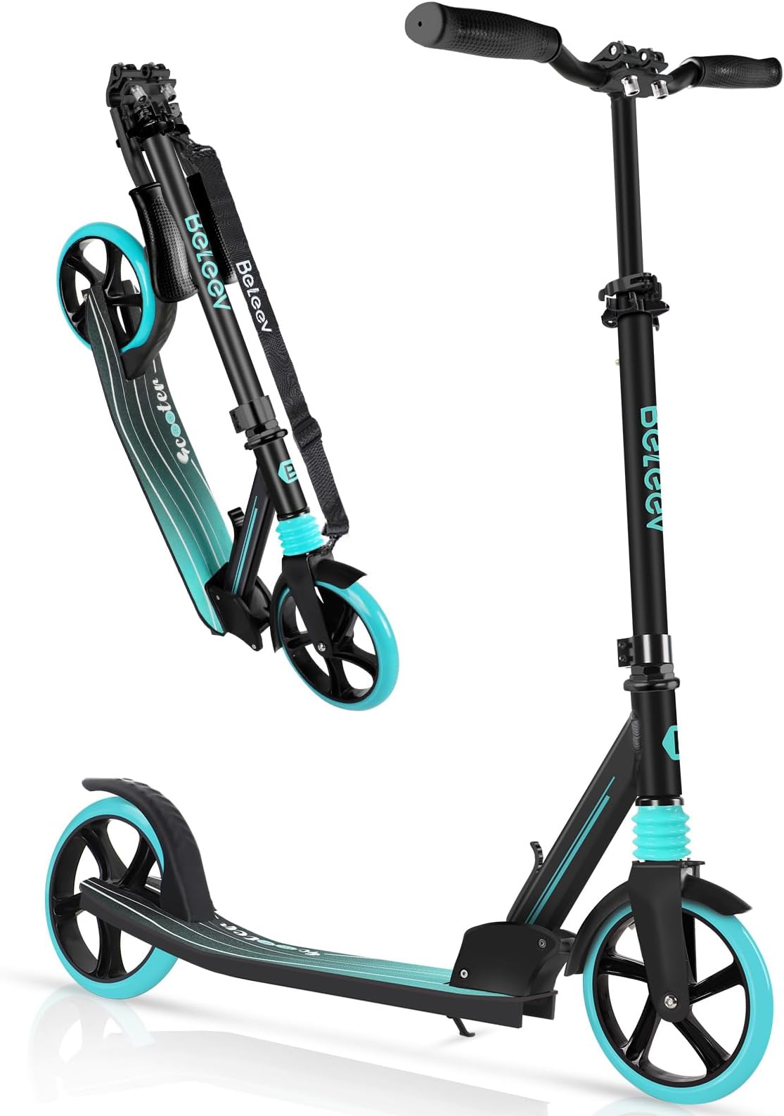 BELEEV V5 Scooters for Kids 6 Years and up, Folding Kick Scooter 2 Wheel for Adults Teens, 4 Adjustable Handlebar, 200mm Big Wheels, Lightweight Sports Commuter Scooter, Sturdy Frame, up to 220lbs