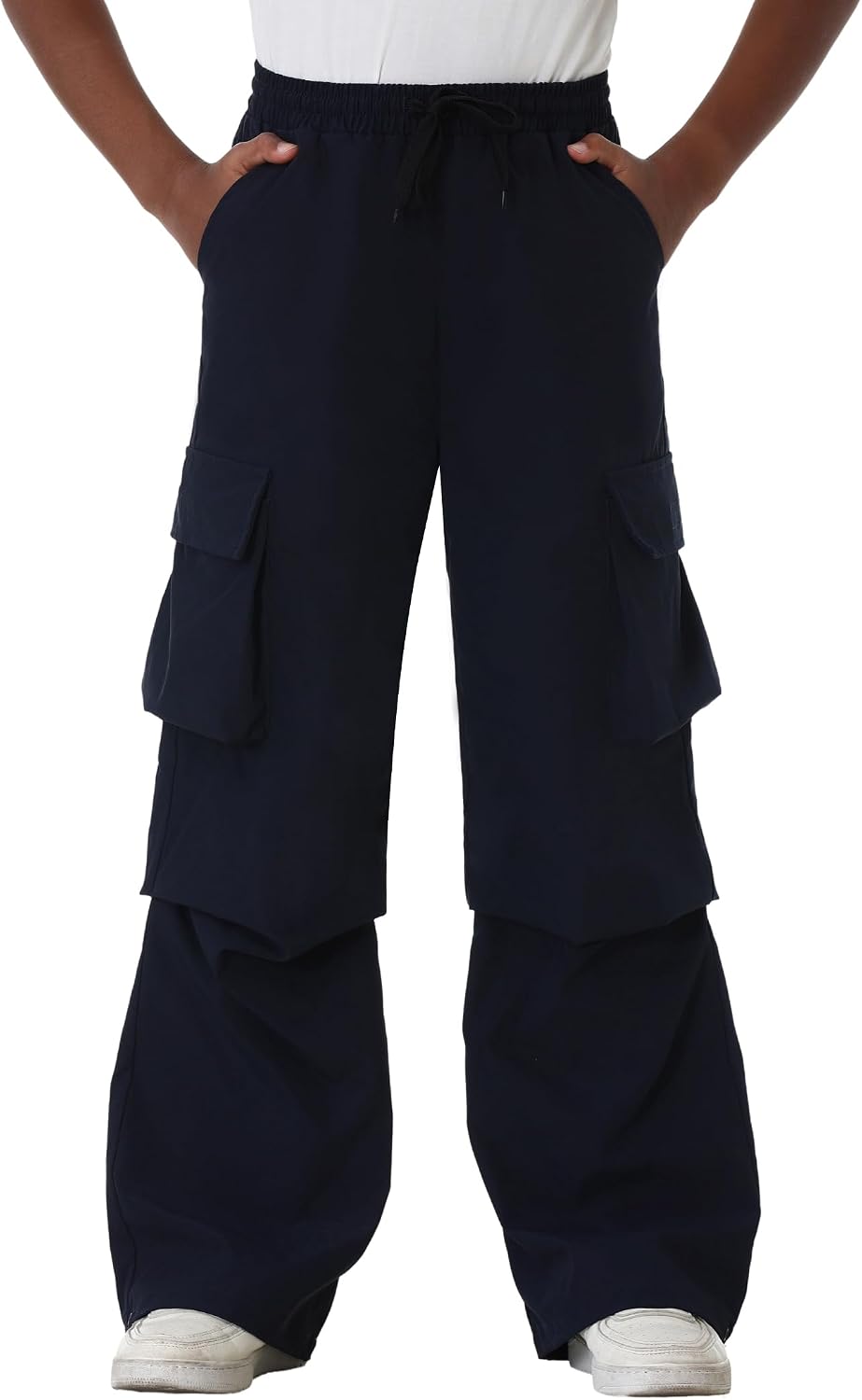 EXARUS Boys Baggy Cargo Pants Casual Lightweight Wide Leg Drawstring Elastic Waist Loose Fit School Hiking with Pockets