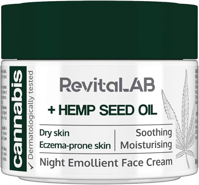 RevitaLAB Cannabis Extract Night Emollient Face Cream with Organic Hemp Seed Oil for Deep Nourishment  Dermatologically-Tested Moisturiser for Sensitive Skin, 50 ml