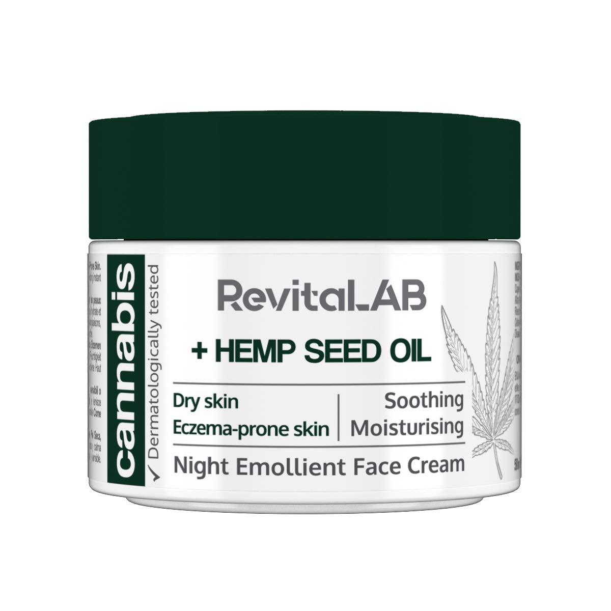 RevitaLAB Cannabis Extract Night Emollient Face Cream with Organic Hemp Seed Oil for Deep Nourishment – Dermatologically-Tested Moisturiser for Sensitive Skin, 50 ml
