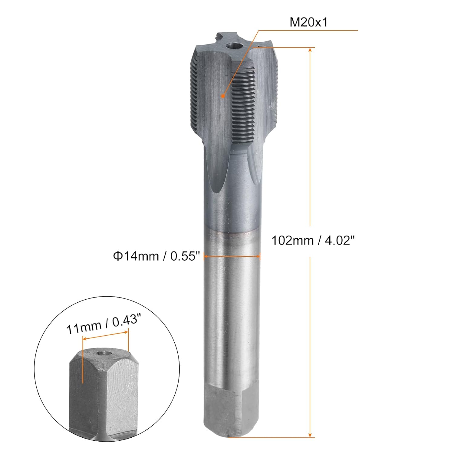 M20x1 Metric Thread Tap 6542 Cobalt High-Speed Steel TiCN Coated Tap Right Hand Straight Flutes Screw Threading Hand Tap