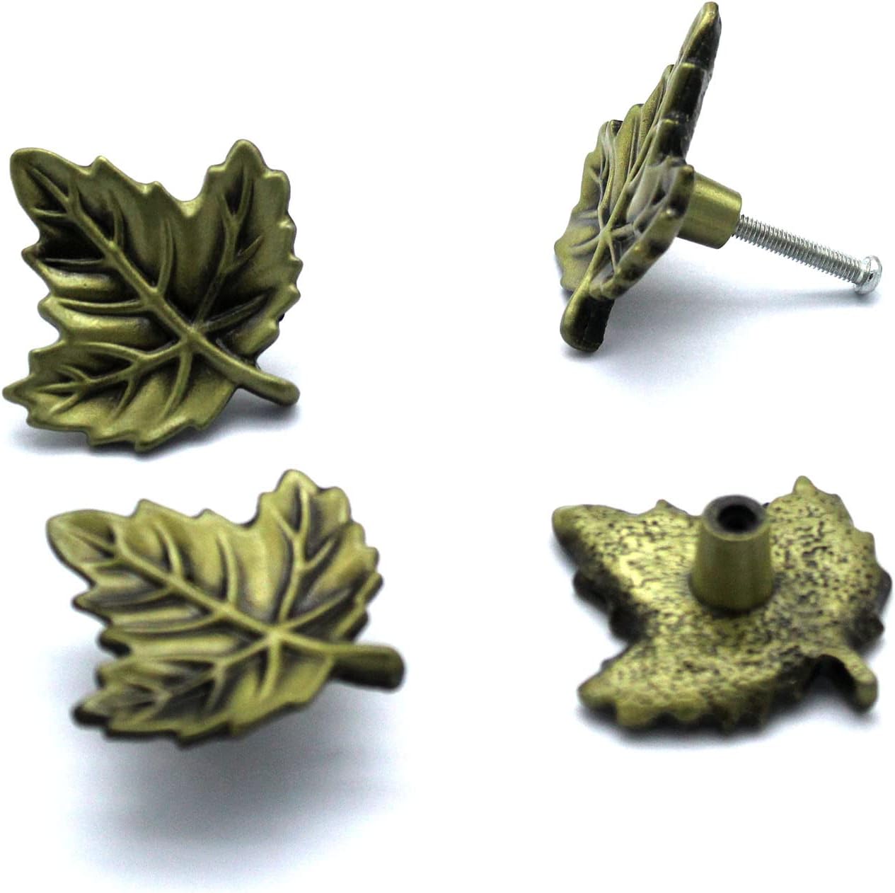 4 Pcs Vintage Bronze Maple Leaf Knob, Pull Handle, Kitchen Cabinet Drawer Wardrobe Handle Knobs, Gift Box, Jewelry Box Decorative Handle Knobs (Includes Mounting Screws)