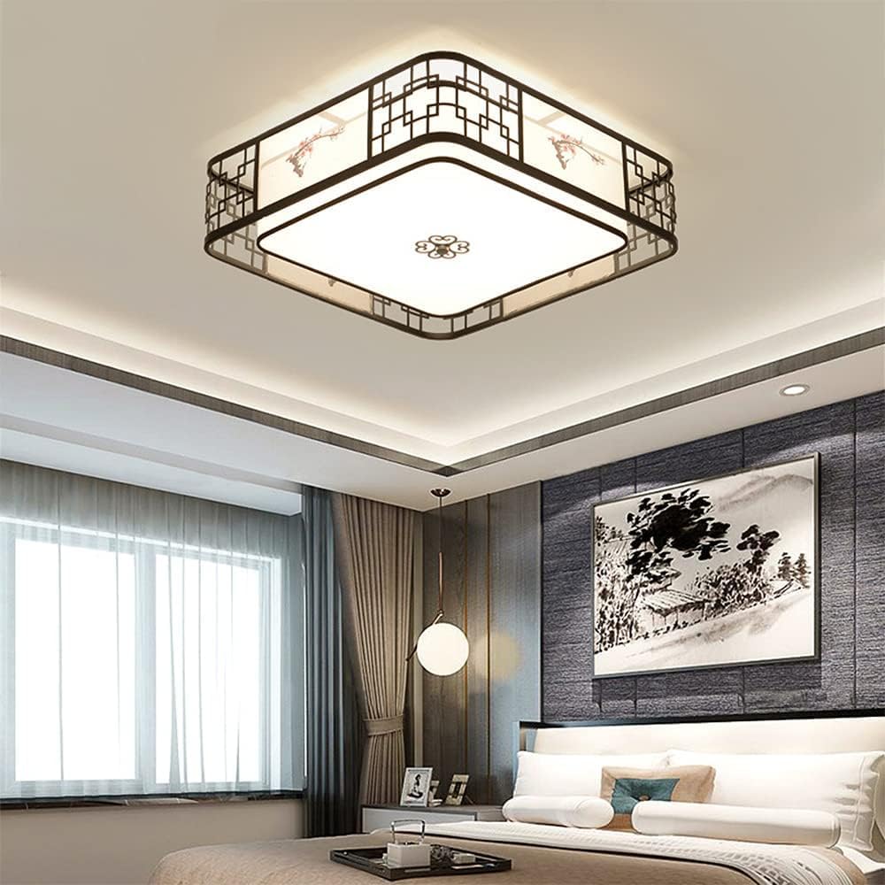 Płaska lampa sufitowa LED z tkaniny Ce Kwadratowa antyczna śliwka Nowoczesna, żelazna czarna lampa sufitowa do montażu podtynkowego 19,6 cala/50 cm - 5 lamp E27 Oświetlenie do salonu Sypialnia