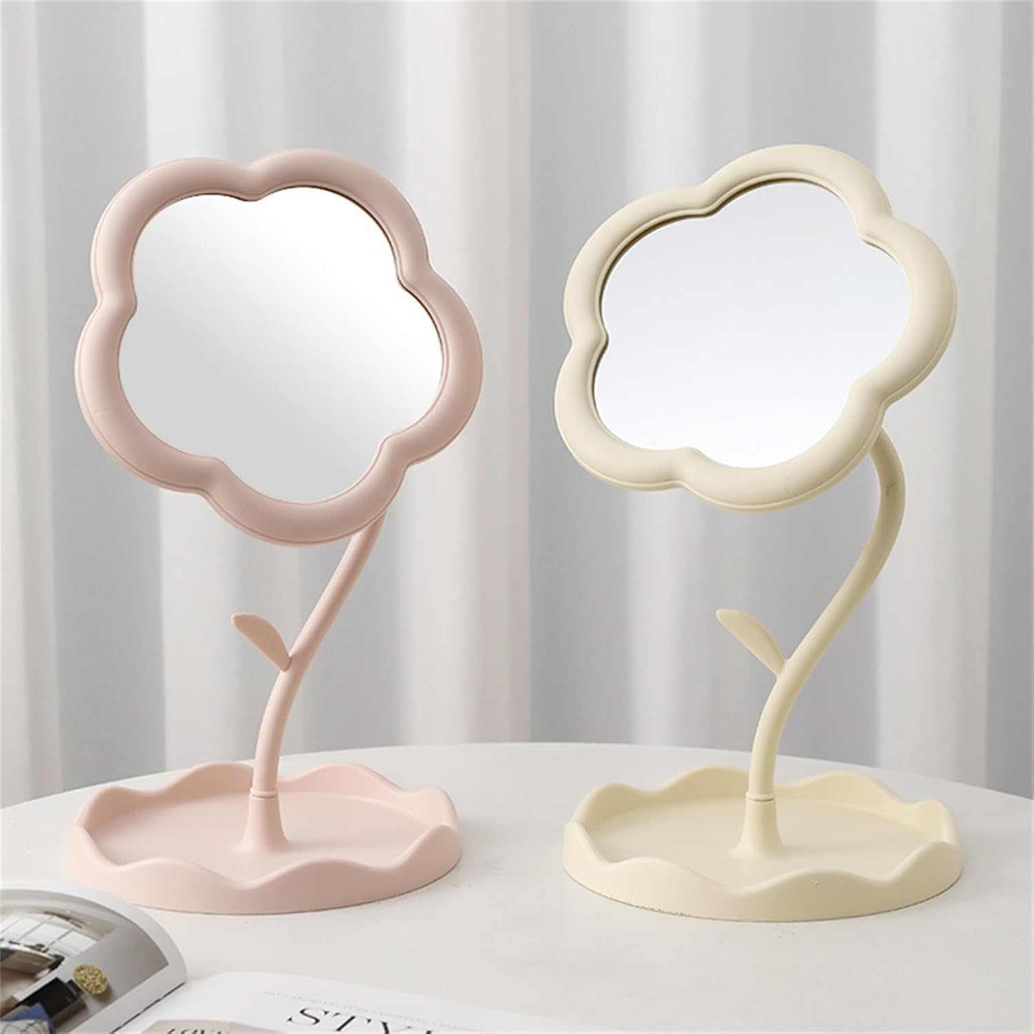YEPZY Flower-Shaped Makeup Mirror, Rotatable Makeup Mirror with Tray Table Vanity Mirror Cute Flower-Shaped Mirror for Tabletop, Bedroom, Bathroom, Living Room(29L*16W) 4