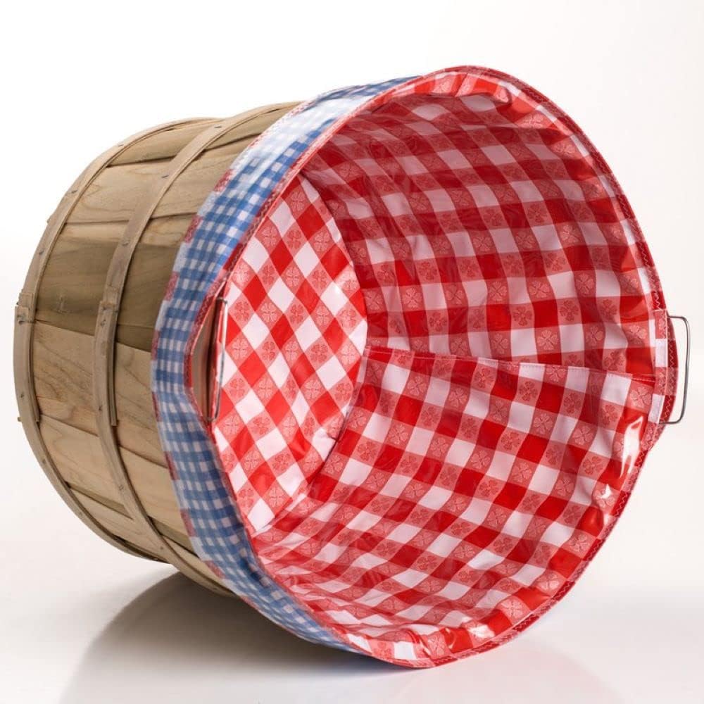 Bushel Basket Liner - Reusable Handmade Vinyl Protector Wipes Clean for Laundry or Any Home Decor, Red/Blue