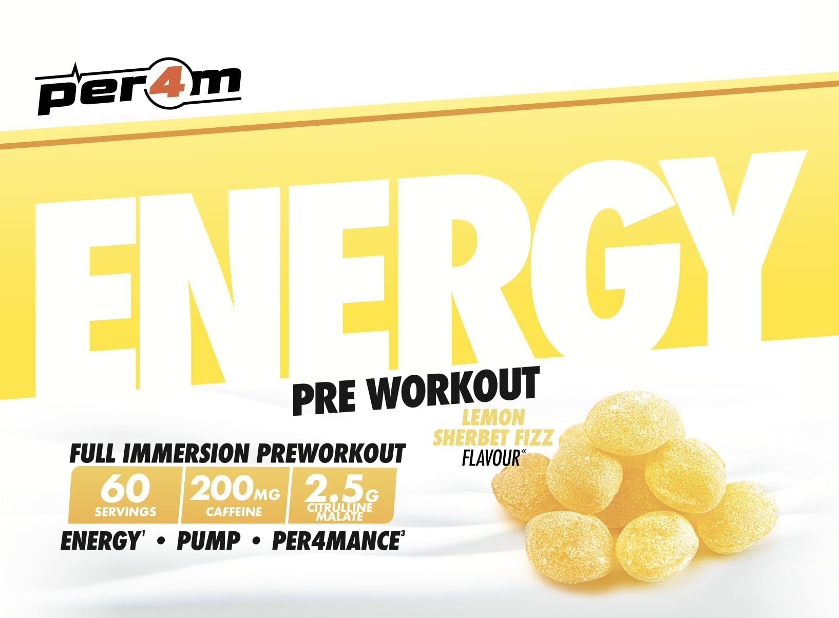 Per4m Energy Pre-Workout (60 Servings) Fizz au citron et au sherbet