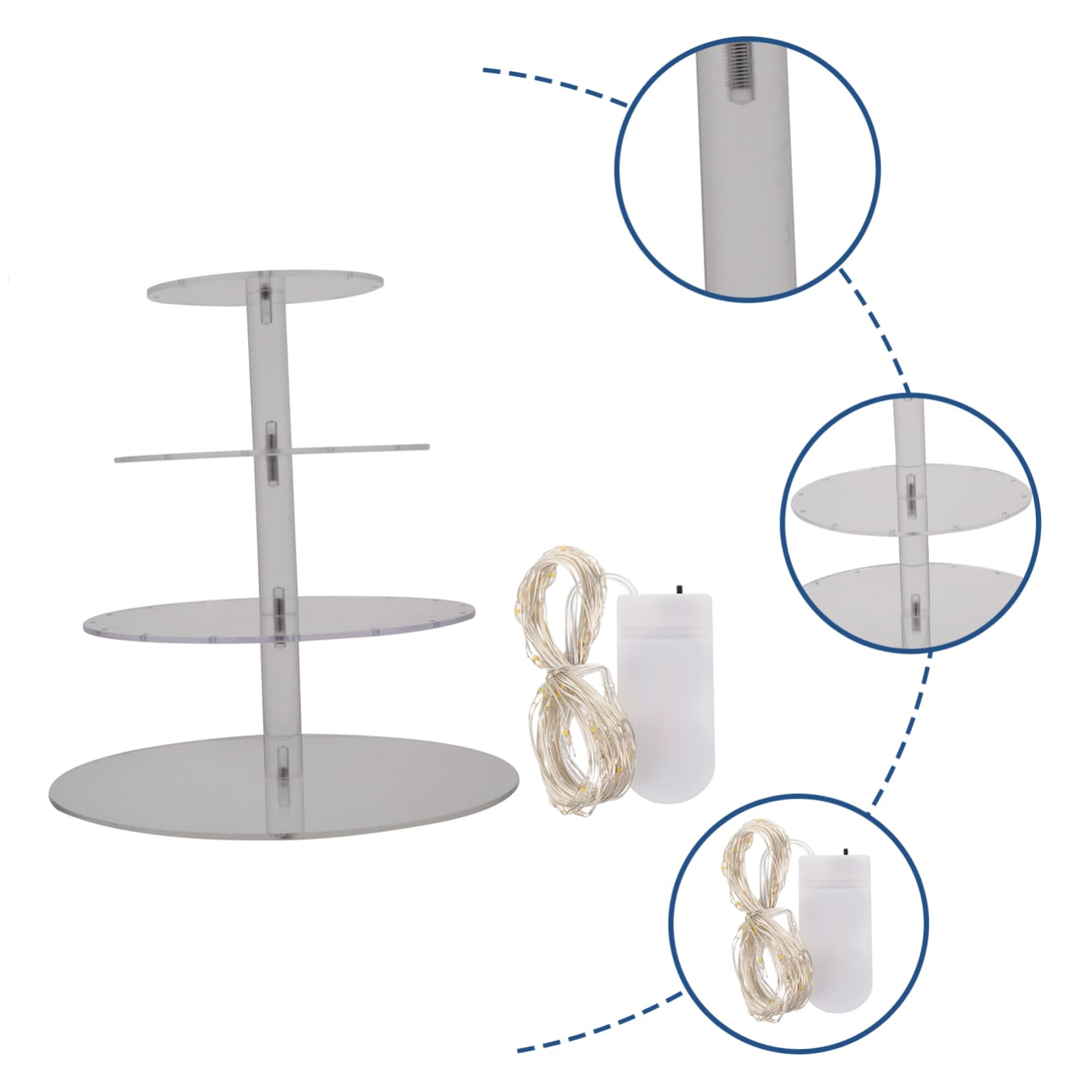 SOLUSTRE 1pc Luminous Cake Stand with String Lights Transparent Acrylic Dessert Display Rack for Weddings Parties and Birthdays Unique Creative Decoration for Cakes and Fruits