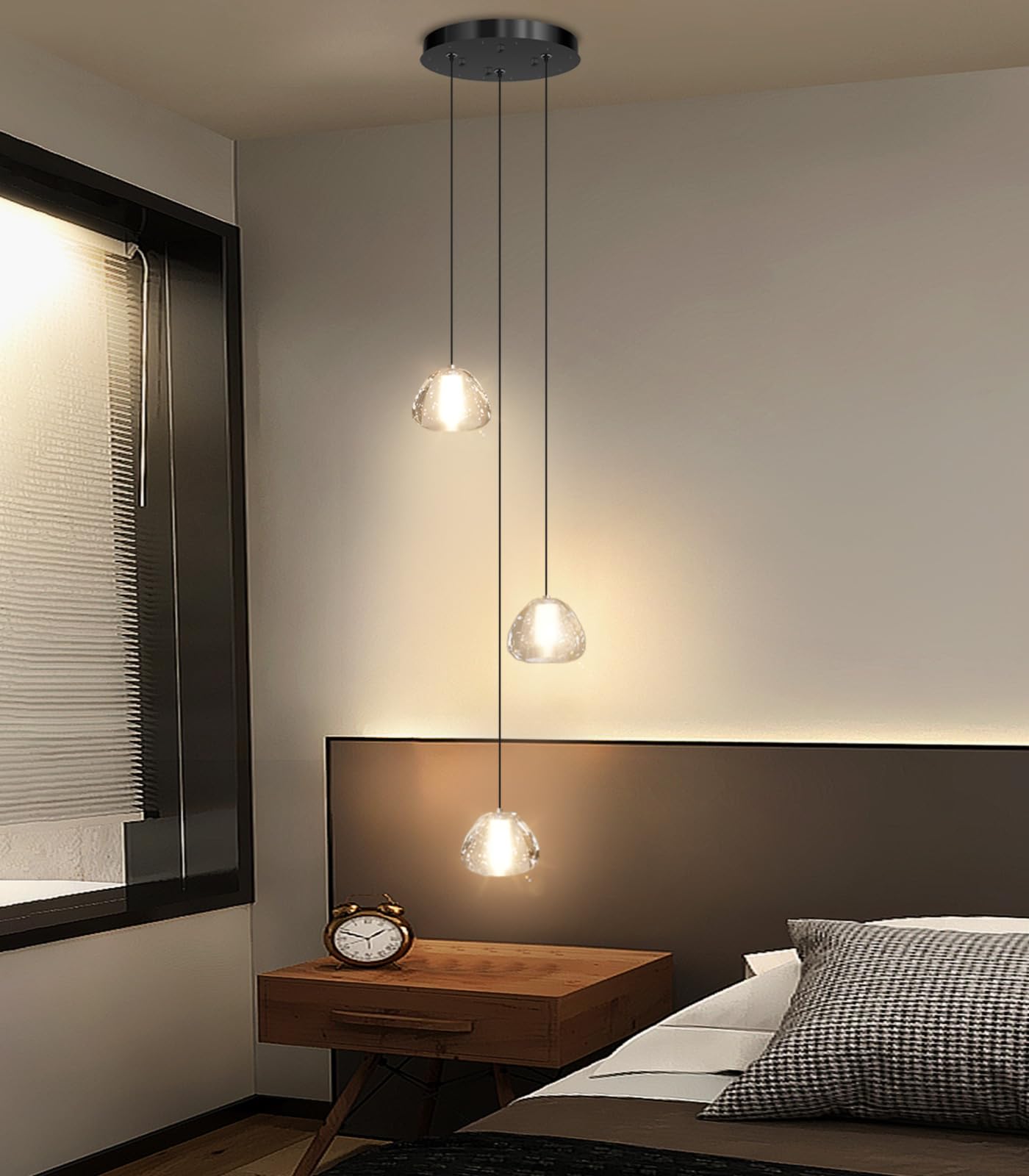 Photo 1 of Modern Chandelier Crystal Pendant Light for Kitchen Island Dining Room Bedroom Hallway Black