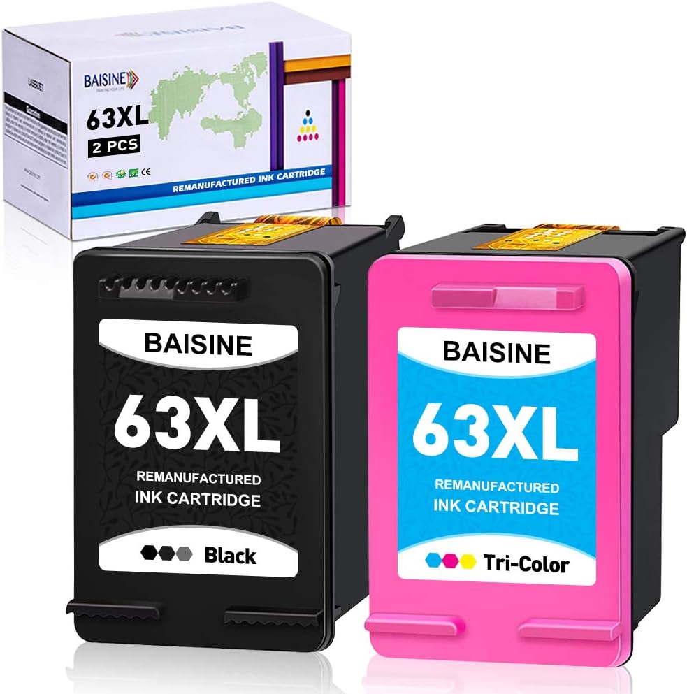 One-Day Sale: Up to 60% Off BAISINE Remanufactured Ink Cartridge Replacement for HP 63 63XL 63 XL for OfficeJet 3830 5255 5258 4650 3833, Envy 4520 4512 4513, DeskJet 3630 1112 3632 3634 3639 3636 3637 2130 2132 (1Black 1Color)