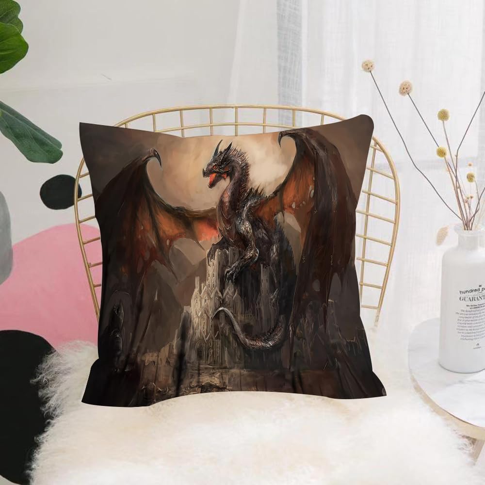 HYMSXW Cushion Cover,Throw Pillow Case Home Decorative for Living Room Bedroom Sofa Chair 20X20 Inch,Gorgeous fantasy red dragon art - digital illustration,Pillowcase 50X50cm