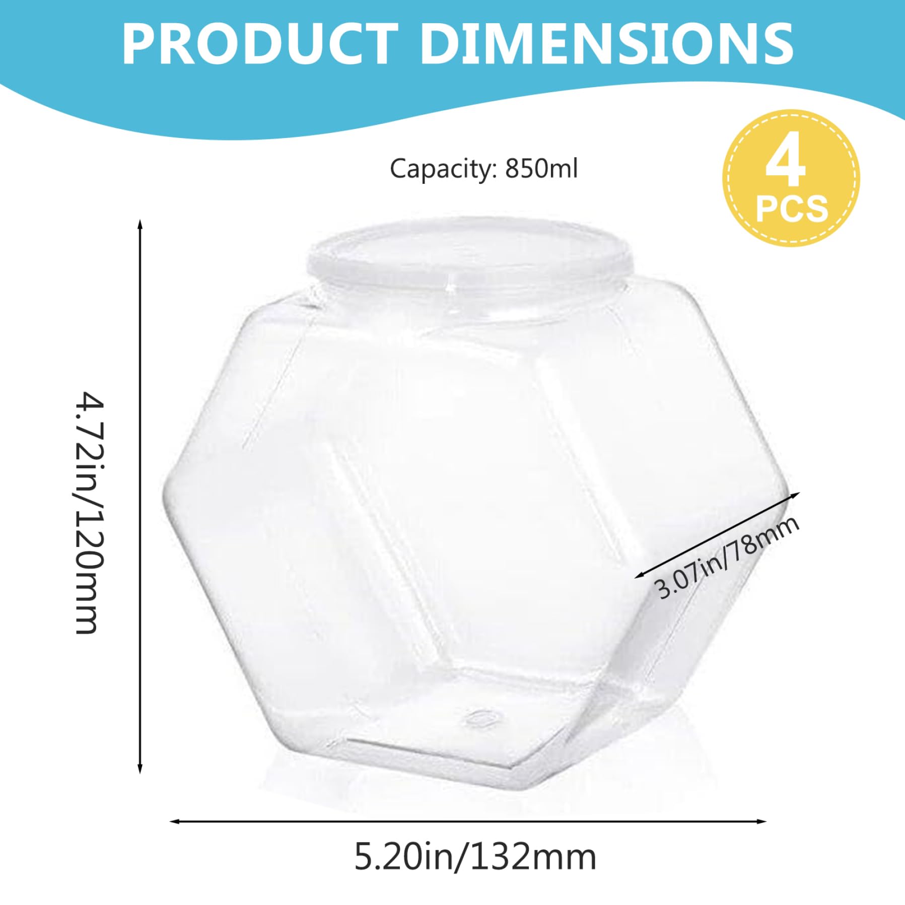 Barattoli dolci, 4 pezzi da 850 ml di plastica trasparente in plastica con coperchi, barattolo di biscotti esagoncini a bocca larga, barattolo sigillato di deposito in riutilizzabile per bu
