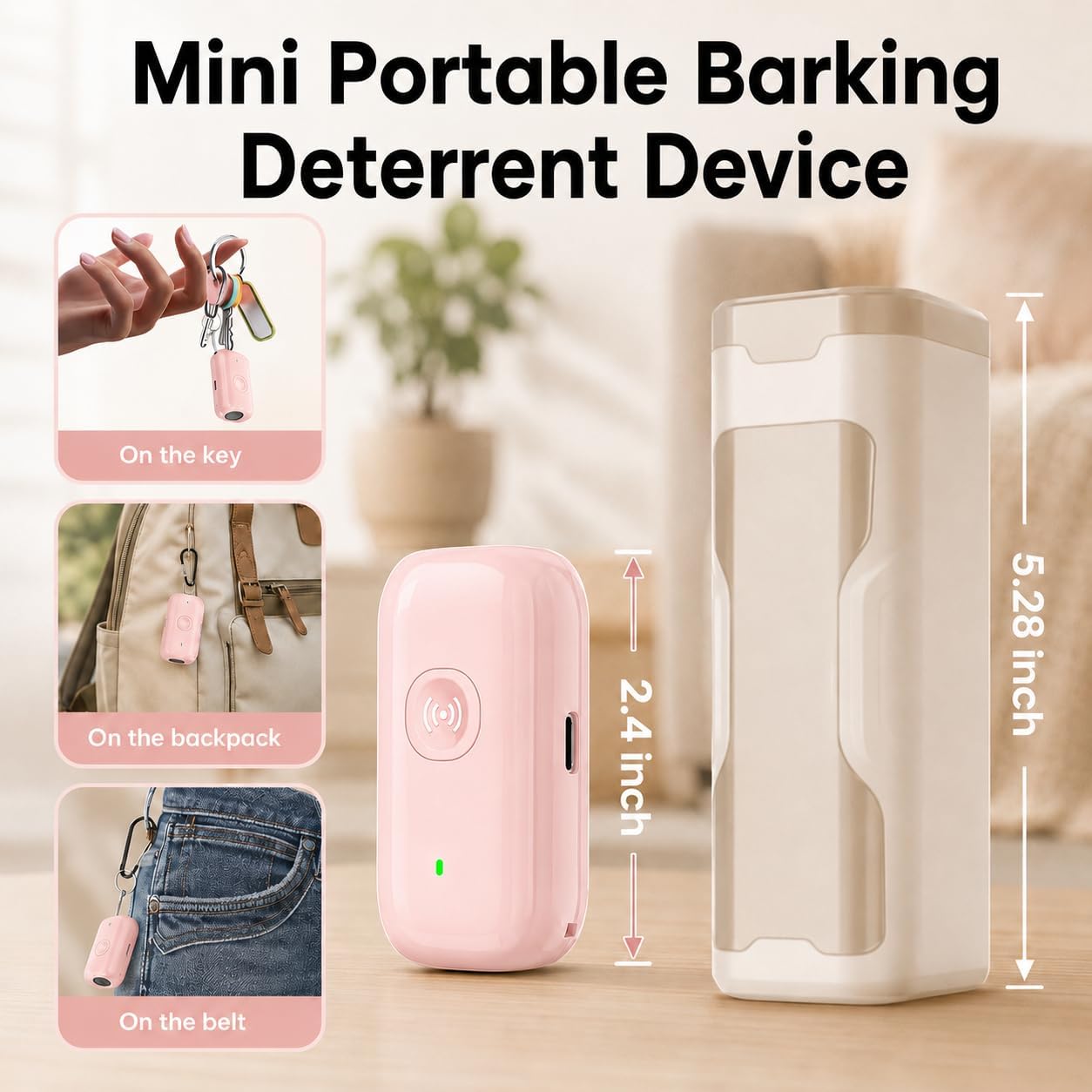 Ultrasonic Bark Deterrent Device for Small Dogs – 25kHz Gentle Frequency, 50ft Range, Rechargeable Manual Trainer, Pain-Free Training & Behavior Aid for Indoor/Outdoor Use（Pink）