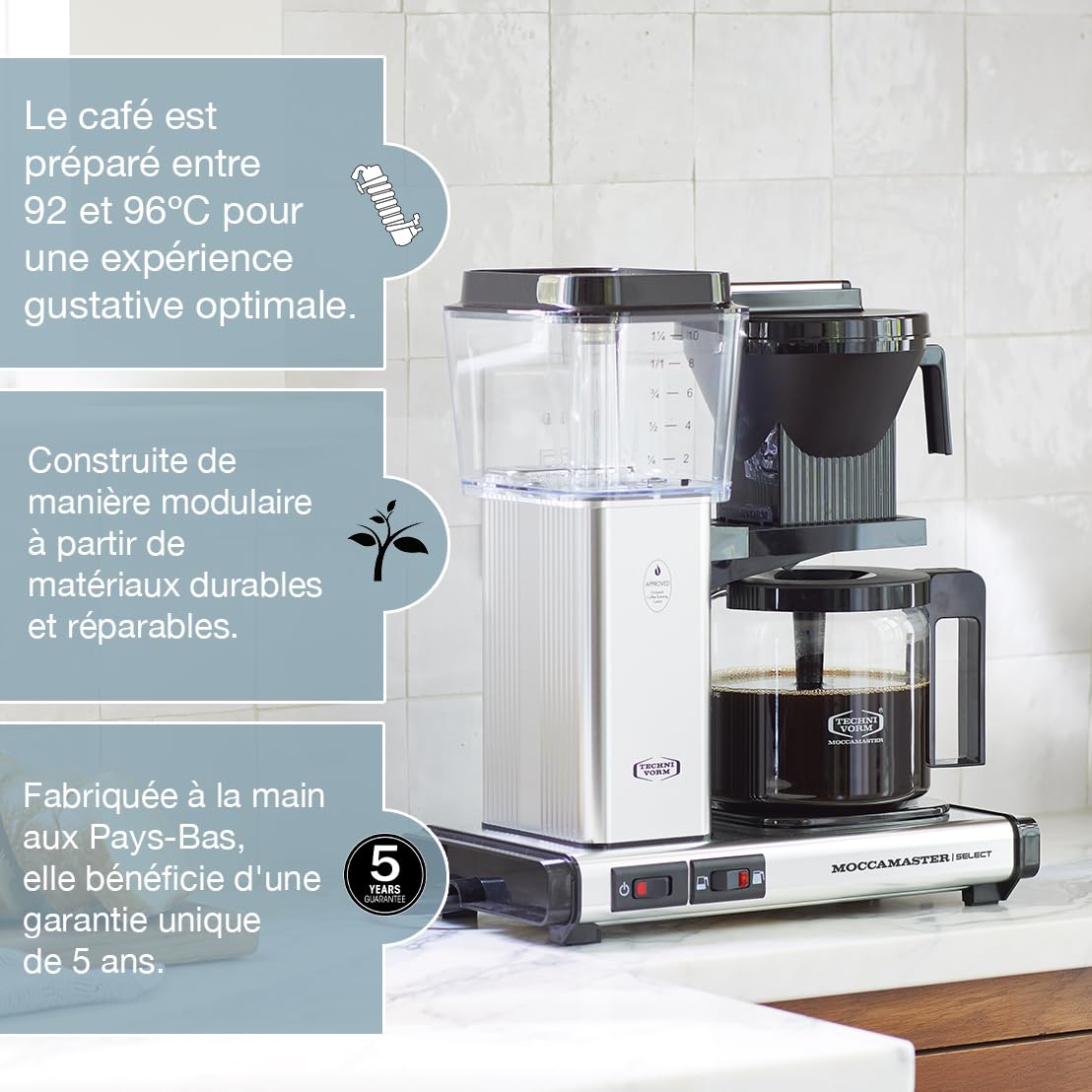 Moccamaster Moccamaster KBG Select, Filter Coffee Maker, Glass Pitcher, Stone Grey, 1.25L in use