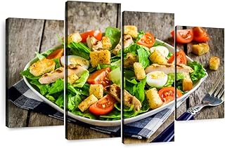 Elephant Stock - Chicken Caesar Salad Wall Art - Horizontal Multi Panel Canvas - 4 Piece Dining Room Wall Decor - Photography Food And Drink Multi Piece Wall Art - Gray And Orange Decor - 68" x 42"