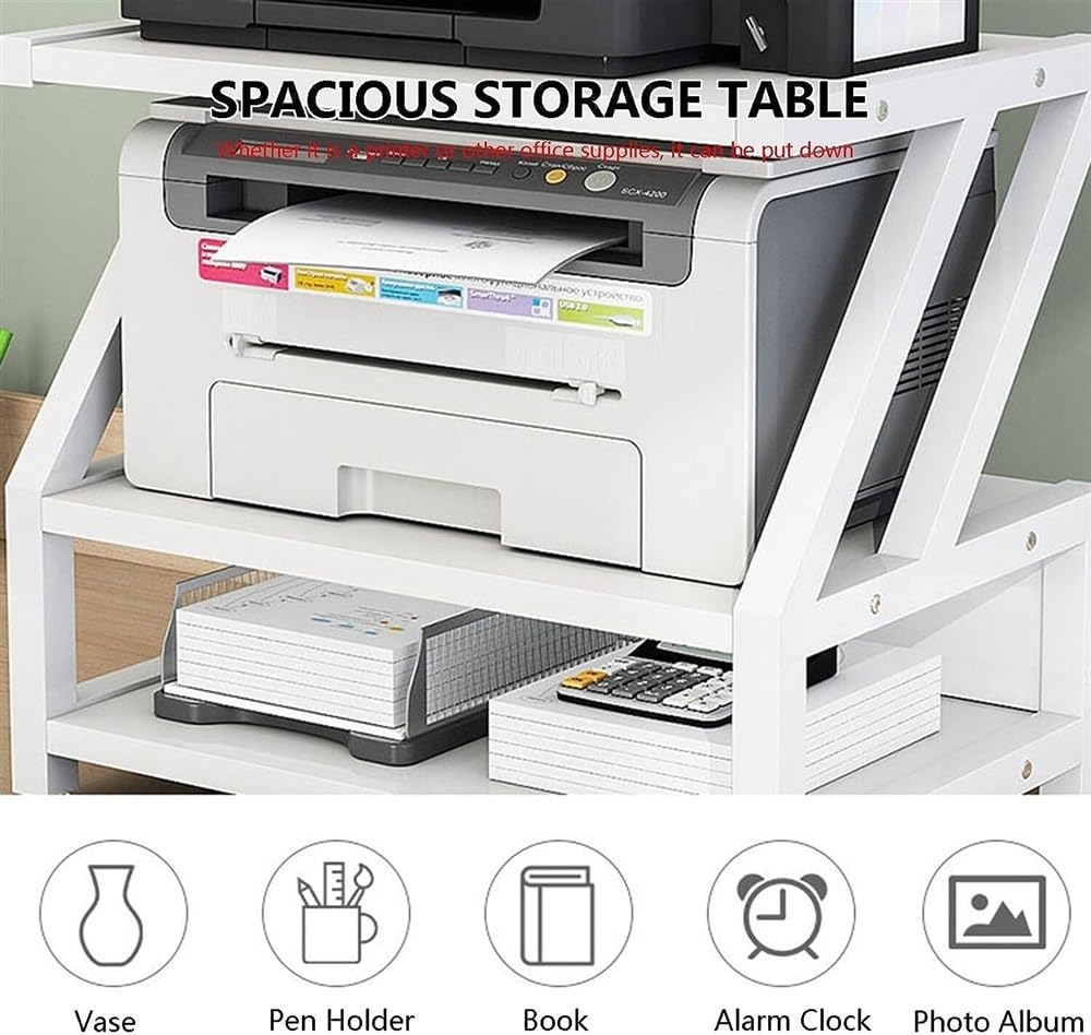 Supporto Stampante Rack di Archiviazione per Ufficio per Stampanti per Finitura Desktop per Fax per Ufficio(White,55x35x41cm)