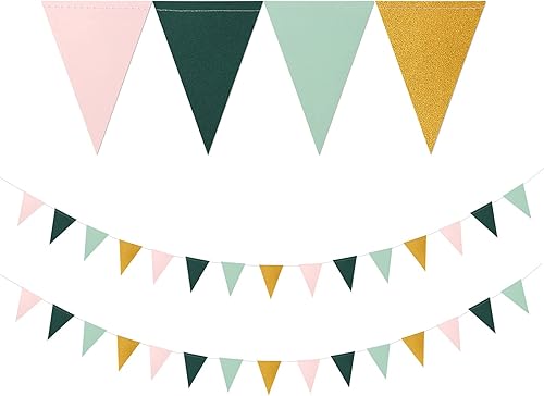 Banderín dorado verde salvia, paquete de 2 banderas triangulares de papel, baby shower, safari, cumpleaños, selva tropical, decoración de fiesta,