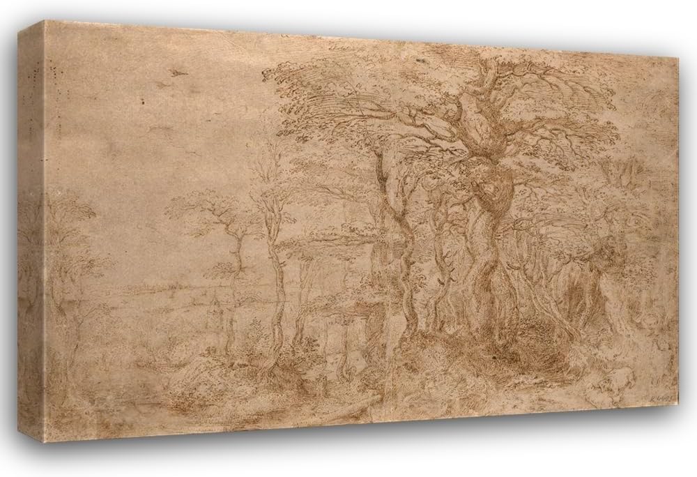 ArtDirect Sylvan Landscape with Five Bears 1554 Custom Framed Art Print Giclee Print or Canvas Options with Various Sizes and Customization by Bruegel the Elder, Pieter
