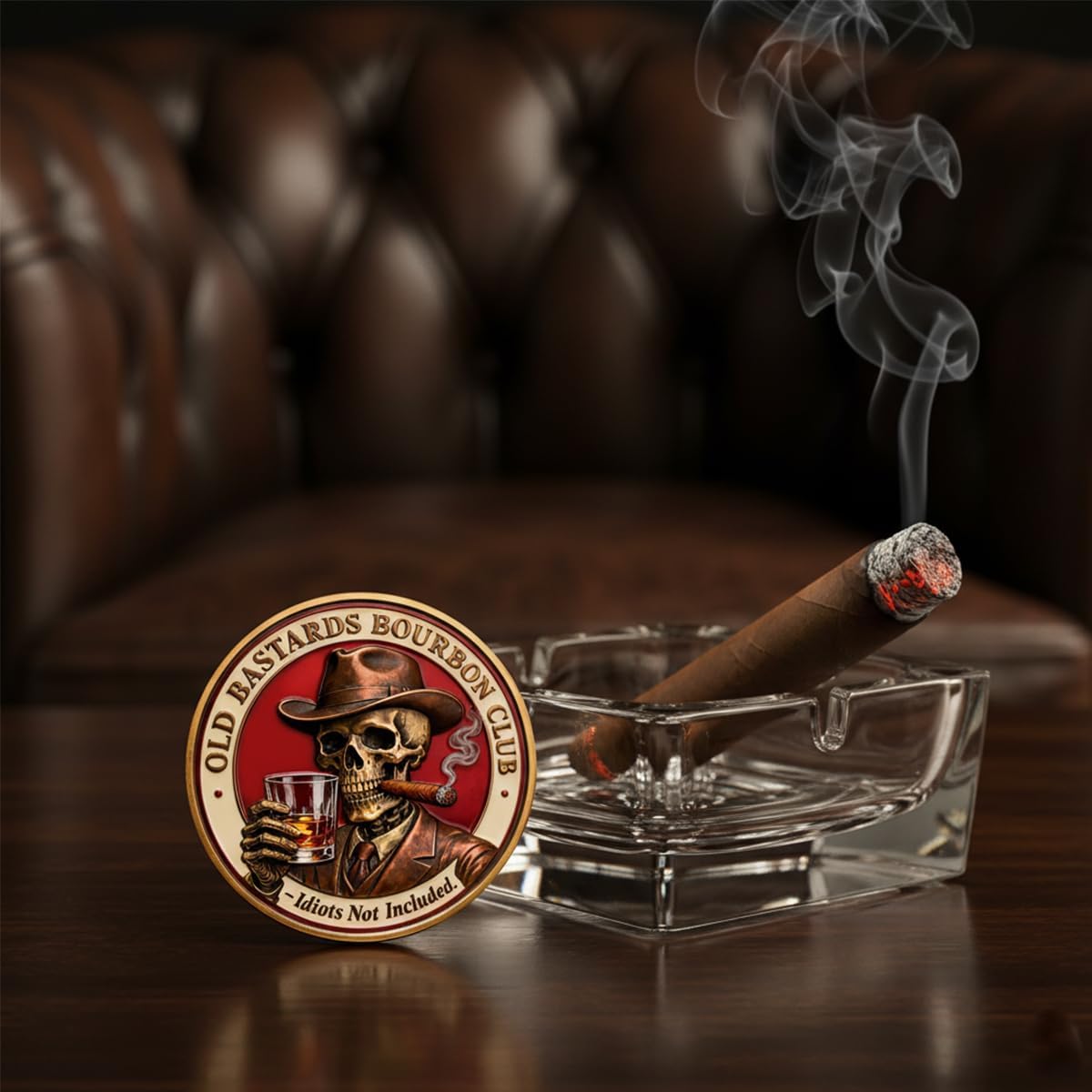 Old Bastards Bourbon Club Collectible Coin,Bourbon Fixes Almost Everything—Idiots Not Included Challenge Coin,Whiskey Skull Commemorative Coin for Whiskey Lover, Bar Décor (10PCS)