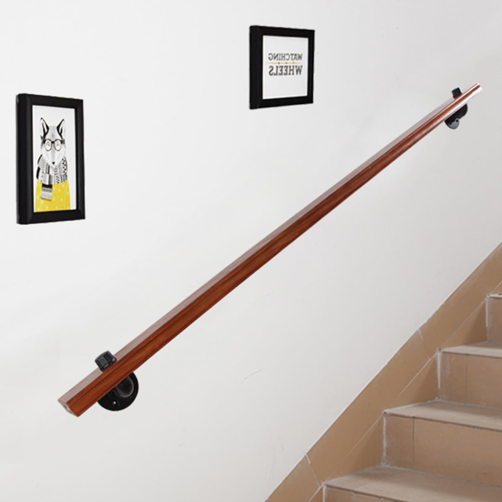 Holz Handlauf Treppen Handläufe Treppengeländer Innen Außen Handläufe für Treppen Wandhalterung Treppenhandlauf für Altere Behinderte Kinder Handlauf Rutschfeste mit Zubehör (110CM)