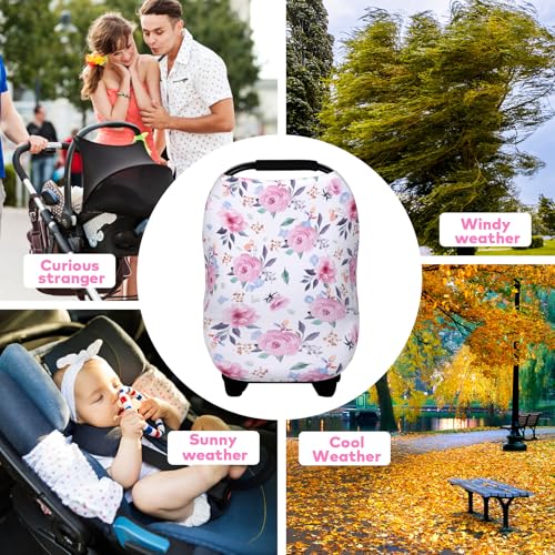 Image of Rquite All-in-1 Car Seat Cover Baby, Carseat Covers for Girl Boy, Stretchy Soft Infant Car Seat Cover, Multi-use Baby Carrier Cover, Car Seat Canopy, Stroller Sun Shade, Nursing Breastfeeding Cover