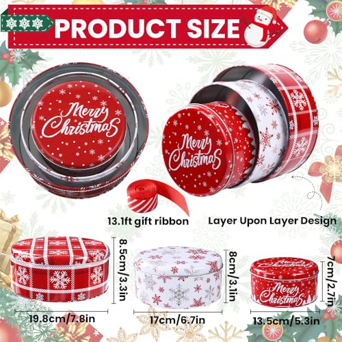 Latas de galletas de Navidad redondas de metal con tapa para repostería tradicional 3