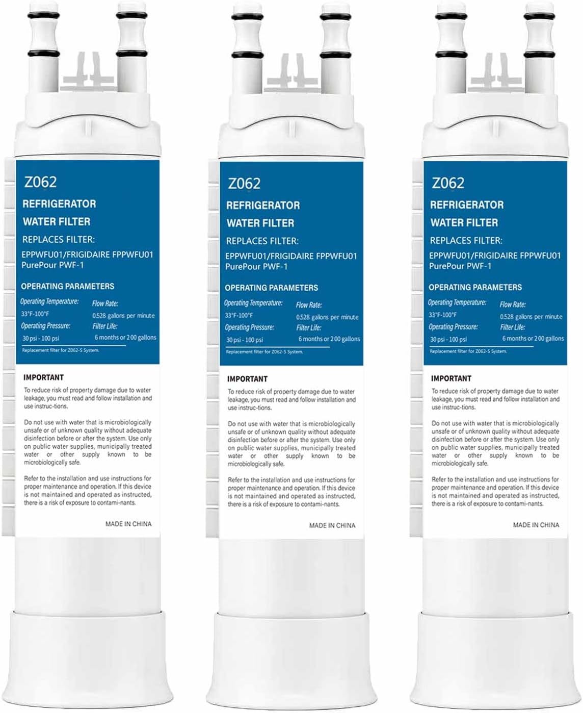 FPPWFU01 Water Filter Replacement Compatible With Frigidaire FPPWFU01, Purepour PWF-1, GRFS2853AF, TH-07, EPPWFU01, GRFC2353AD, GRFC2353AF, GRFN2853AF, GRFS2853AD, GRSS2652AF, 3Pack