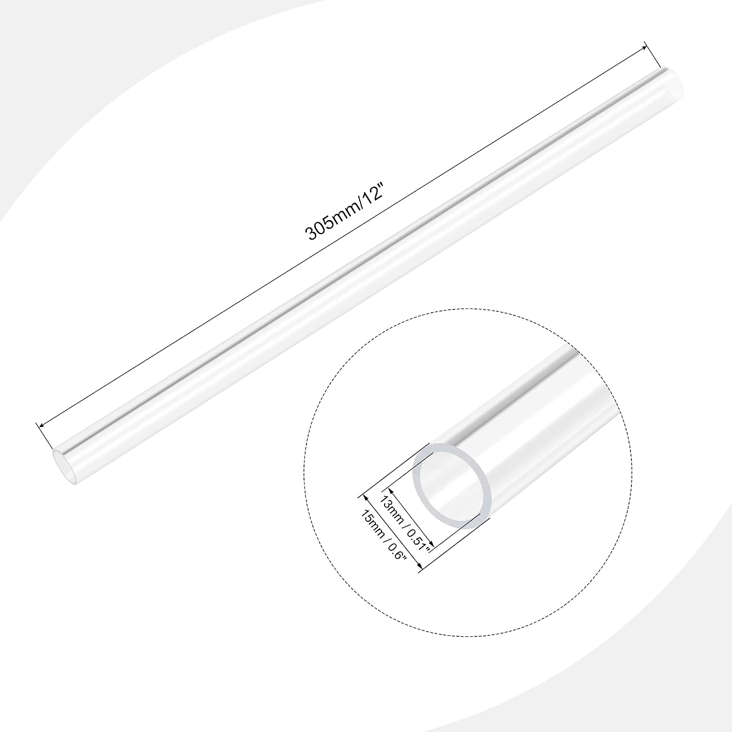 MECCANIXITY Acrylic Pipe Rigid Round Tube Clear 13mm(0.5") ID 15mm(0.6") OD 305mm(12") for Lamps and Lanterns,Water Cooling System