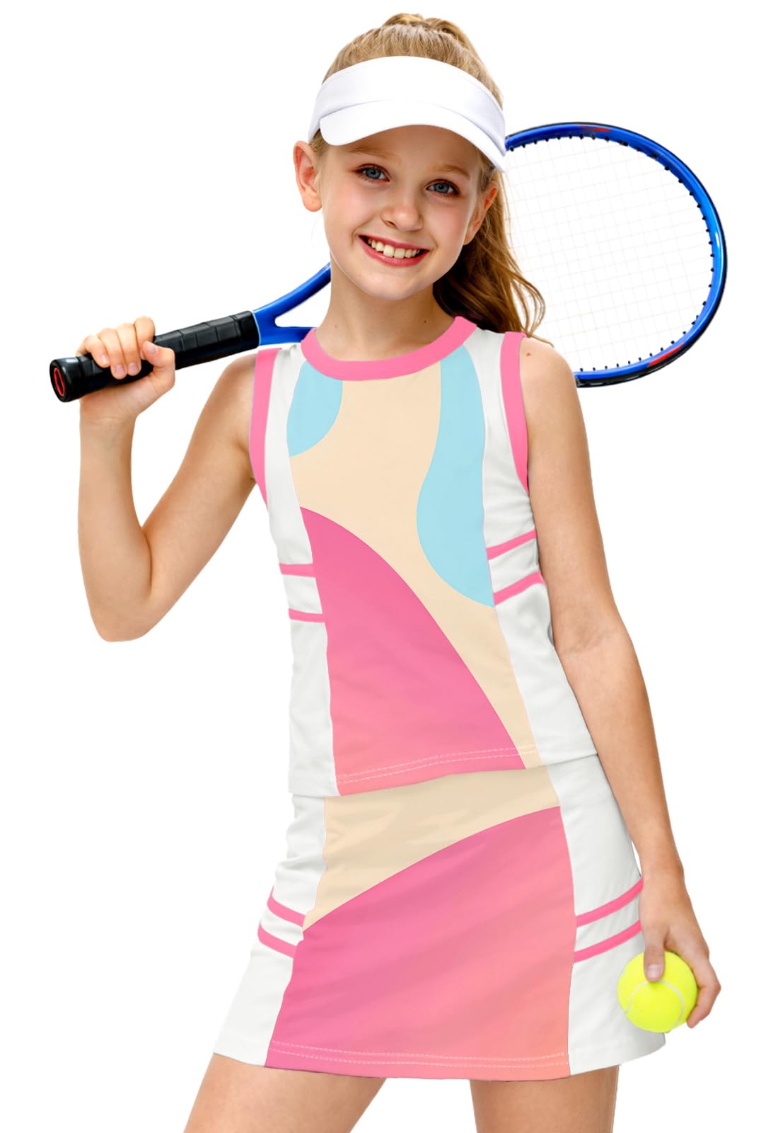 AOBUTE Girls Tennis Golf Outfit Tank Top and Skirt with Shorts Set 4-12 Years