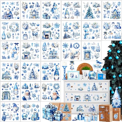 Dispowreath 25 Sheets Winter Rub on Transfers for Crafts and Furniture