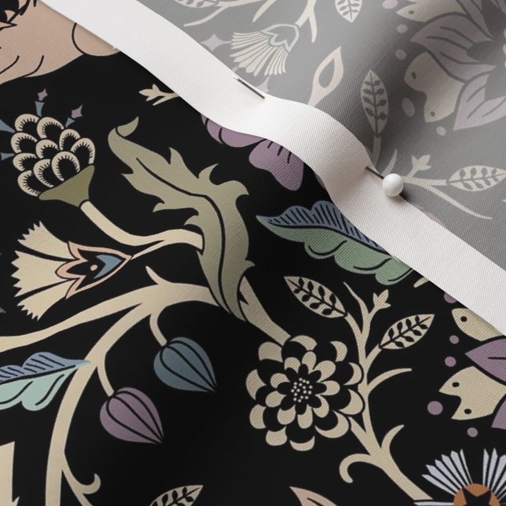 Spoonflower Fabric - Fantasy Floral Fairy Tale Gothic Black Purple Traditional Floral Printed on Cotton Poplin Fabric by the Yard - Sewing Shirting Quilting Dresses Apparel Crafts