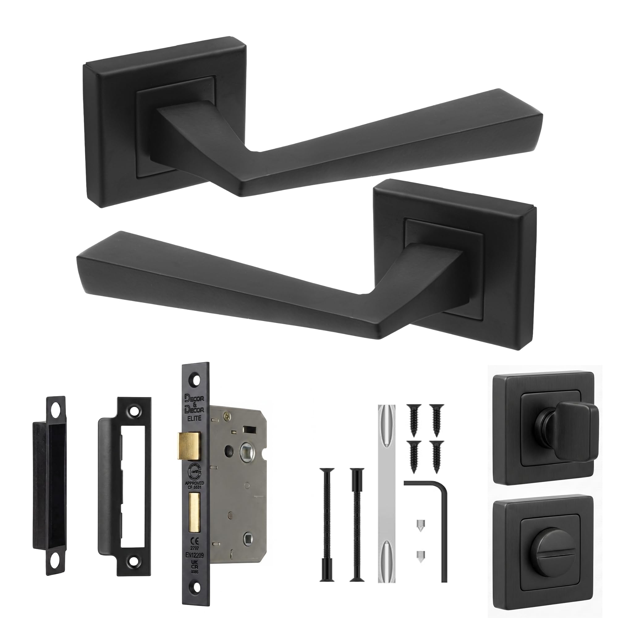 Decoranddecor Helix Matt Black Internal Door Handles, Bathroom Kit 76mm — image 1