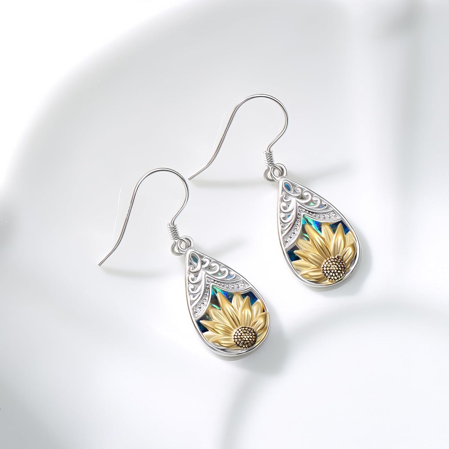 OHAYOO Moonstone Teardrop Earrings – 925 Sterling Silver Filigree Daisy Dangle Jewelry Gift for Women, Mom, Wife, Daughter