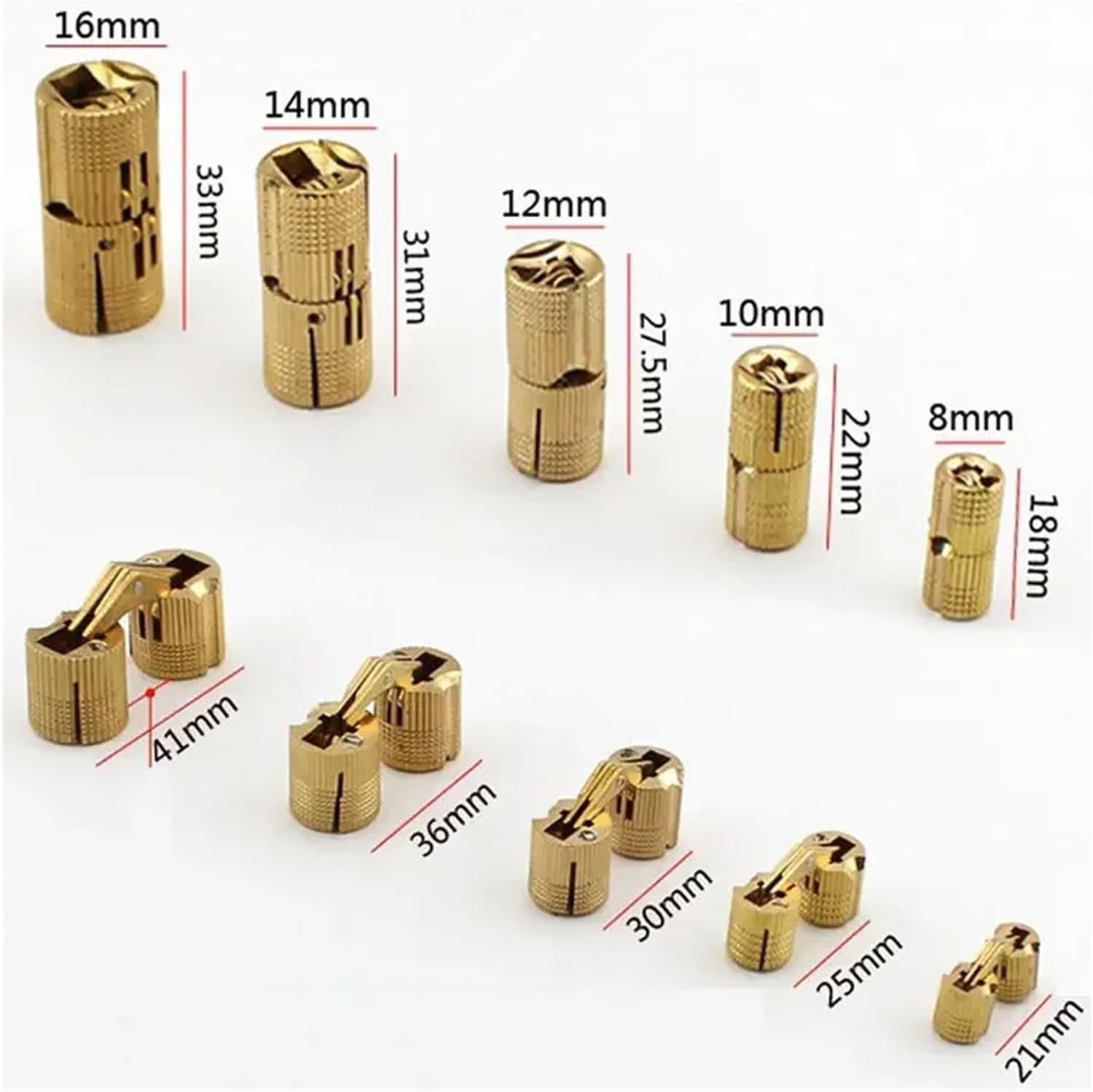 Copper Barrel Hinges Cylindrical Hidden Cabinet Concealed Invisible Brass Mount for Furniture Hardware(18mm)