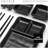 Vista 5 de Juego de servir de sushi, con 4 platos japoneses para servir sushi, 4 platos de salsa de soja, 4 pares de palillos y 4 soportes para palillos, juego