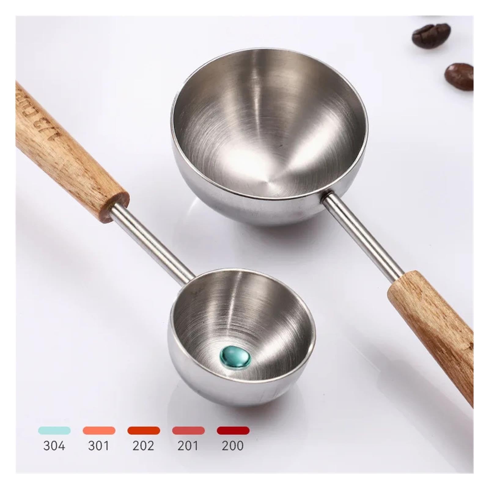 Cuchara medidora de café 8ml/25ml de acero inox, mango madera | Para granos de café, leche en polvo y condimento; modelo 8ml/25ml(Grey)
