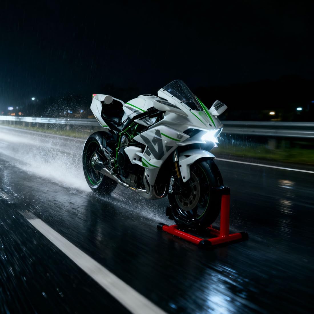 Modello di moto, scala 1:9, H2, in lega, dinamico, simulazione di scarico, nebbia d'acqua, modello meccanico da esposizione, modello di moto da collezione con parti mobili