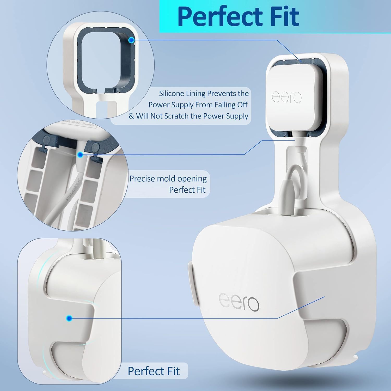 Wall Mount Holder for Eero 6+ Home WiFi System, Eero 6+ Wall Mount Bracket, Plastic, Stability, Protective Holder for Wi-Fi 6 Systems (White, 2 Pieces)